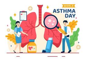 wereld astma dag vector illustratie Aan mei 2 met inhalator, medisch uitrusting en Gezondheid het voorkomen longen in gezondheidszorg vlak tekenfilm achtergrond