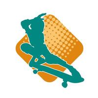 silhouet van een tiener jongen spelen skateboard. silhouet van een mannetje in actie houding Aan skateboard. vector