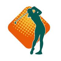 silhouet van een vrouw spelen golf. silhouet van een vrouw golfspeler in actie houding. vector