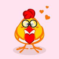 de schattig kip is in liefde en knuffelen een hart. sticker voor Valentijn dag of Pasen vector
