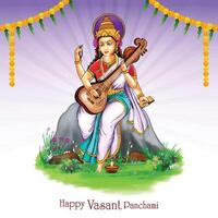 Indiase god Saraswati maa op vasant panchami religieuze festival achtergrond vector