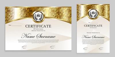 prijs certificaat ontwerp met luxe goud modern thema. charters, prestaties, plaquettes zijn geschikt voor divers evenementen. vector