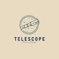 telescoop lijn kunst logo in cirkel insigne, ruimte heelal vector illustratie ontwerp