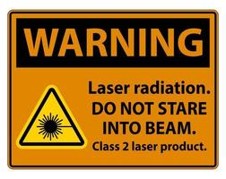 waarschuwing laserstraling, niet staren in de straal, klasse 2 laserproduct teken op witte achtergrond vector