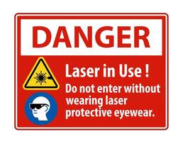 gevaarwaarschuwing ppe-veiligheidslabel, laser in gebruik niet betreden zonder een laserbeschermende bril te dragen vector