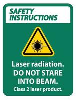 veiligheidsinstructies laserstraling, niet staren in de straal, klasse 2 laserproductteken op witte achtergrond vector