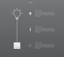 abstracte gloeilamp en lichtschakelaar op grijze achtergrond. lamp en schakelaar met ruimte voor tekst. vector. vector