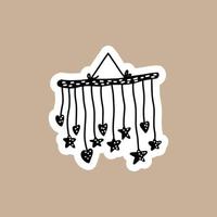 kerst zwarte vector sticker met leuk en grappig decor van hart en ster. hand getekende scandinavische badge karakter voor notebook, plakboek of planner. platte grafische geïsoleerde illustratie