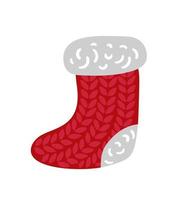 vectorillustratie paar gebreide kerst rode gebreide santa boot op witte achtergrond. winter wenskaart vector