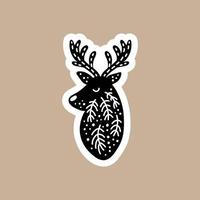 kerst zwarte vector sticker met schattige en grappige santa silhouet herten. hand getekende scandinavische badge karakter voor notebook, plakboek of planner. platte grafische geïsoleerde illustratie.