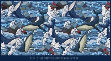vector eps naadloze patroon illustratie walvissen in de zee