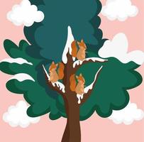 familie eekhoorn op boom vector