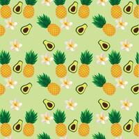 tropisch naadloos patroon met ananas, avocado's en exotisch hidiscus bloemen. fruit ontwerp Aan een licht groen achtergrond. vector illustratie.