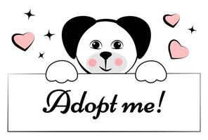 adopteren mij. hond met poster. tekening. adoptie vector