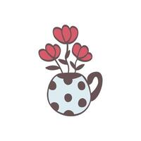 vector single clip art van polka punt vaas met bloemen. in tekening stijl. geïsoleerd beeld in kleur Aan een wit achtergrond. voorraad vector illustratie. illustratie voor voor groet kaart, patroon ontwerp