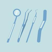 tandheelkundige onderzoeksinstrumenten, tandheelkundige spatel, spiegel, pincet, tandheelkundige sonde, medische illustratie in vlakke stijl, vectorkunst vector