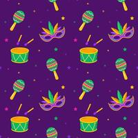 mardi gras vector naadloos patroon. carnaval patroon met masker en maracas