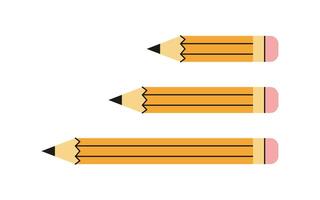 geel potlood en houten voorwerp voor schrijven en tekening, tekenfilm kort geel potlood rubber gom concept vector illustratie.