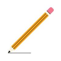 geel potlood en houten voorwerp voor schrijven en tekening, tekenfilm kort geel potlood rubber gom concept vector illustratie.