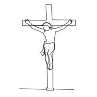 Jezus Christus schetsen mooi zo vrijdag doorlopend single lijn en Pasen dag kruis schets vector kunst tekening en illustratie