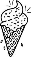 een schattig ijs room ijshoorntje. zoet voedsel. vector illustratie, hand getekend in de stijl van krabbels. perfect voor divers ontwerpen, ansichtkaarten, decoraties, logo's, menu's.