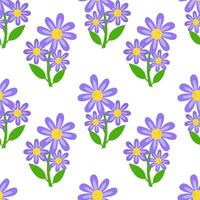naadloos bloemen patroon, mooi Purper bloemen in tekenfilm stijl. schattig botanisch ontwerp met schattig hand getekend bloemen. vector illustratie. een lente, festival illustratie.