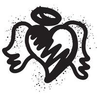 hand- getrokken zwart hart met Vleugels. graffiti liefde Vleugels symbool met over- verstuiven in zwart over- wit. vector illustratie.