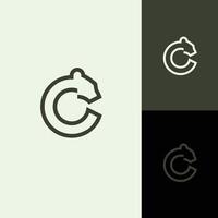 minimalistische modern sterk logo brief Mark eerste c met beer ,polair beer , grizzly negatief ruimte logo ontwerp vector