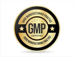 gmp mooi zo fabricage praktijk gecertificeerd goud postzegel Aan wit achtergrond vector