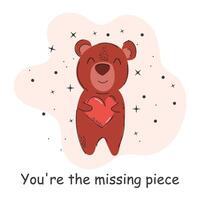 ansichtkaart met een opschrift over liefde. teddy beer. Valentijnsdag dag. vector illustratie met elementen Aan een wit achtergrond.