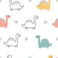 dinosaurus naadloze patroon hand getekende schattige cartoon dierlijke achtergrond in kinderen stijl ontwerp gebruikt voor print, behang, decoratie, stof, textiel vectorillustratie vector