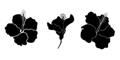 hibiscus bloem silhouet set. isoalted op witte achtergrond. vector