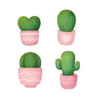 aquarel hand getekend een cactus in pot set. vector