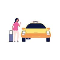 karakters taxi persoon auto passagiers taxichauffeur staande in de buurt van auto taxi service platte set vector