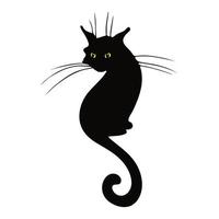 zwarte kat met gele ogen en lange snorharen. vectorillustratie geïsoleerd op een witte achtergrond. halloween karakter. silhouet. voor ontwerpuitnodigingen, ansichtkaarten. vector