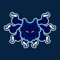blauwe wolven mascotte e-sport logo ontwerp op blauwe achtergrond vector