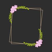 bloem frame gemaakt van hand getrokken kersenbloesem met contourlijnen op zwarte achtergrond. verzameling natuurlijke ronde kransen voor huwelijks- of verlovingsuitnodigingen. vector illustratie