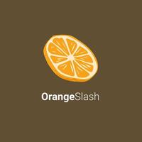 sinaasappelschuine oranje gesneden of gesneden logo concept ontwerp geïsoleerd met donker achtergrond vector