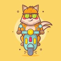 koel vos dier karakter mascotte rijden scooter motorfiets geïsoleerd tekenfilm in vlak stijl ontwerp vector