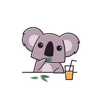 schattige koala eten eten eucalyptus drinken dier platte stripfiguur vector