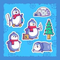 schattige kerst pinguïn stickers pack illustratie vector