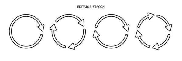 set van cirkel pijl vector iconen. recycling icoon. cirkelvormige vectorpijlen. pijlpictogram vernieuwen en opnieuw laden. herhaal cyclus symbool. infographic geïsoleerd op witte achtergrond