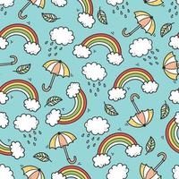 schattig naadloos doodlepatroon met wolk, regenboog vector