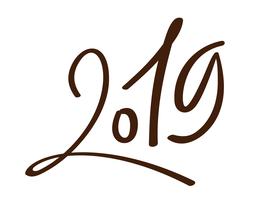Wenskaart ontwerpsjabloon met chinese kalligrafie 2019 Nieuwjaar grunge nummer 2019 hand getrokken belettering. Vector illustratie
