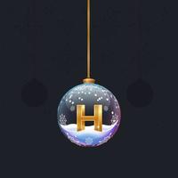 nieuwjaar alfabet. kerstspeelgoed met een gouden 3d letter h erin. spar decoratie. element voor ontwerpbanner, kalender of reclame vector