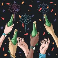 nieuwjaar aftellen viering feest buiten vuurwerk vector