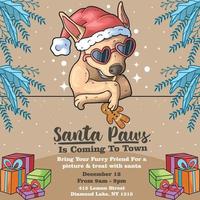 coole hond met bril santa paws event kerstdag vector