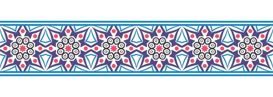 grens lijn naadloos achtergrond. decoratief ontwerp naadloos sier- mozaïek- grens patroon. islamitisch, Indisch, Arabisch motieven. abstract bloem. vector illustratie
