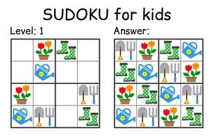 sudoku. kinderen en volwassen wiskundig mozaïek. kinderen spel. tuin thema. magie vierkant. logica puzzel spel. digitaal rebus vector