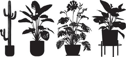 kantoor en huis fabriek silhouet. reeks van bloemen in potten geïsoleerd Aan wit achtergrond. vector illustratie.
